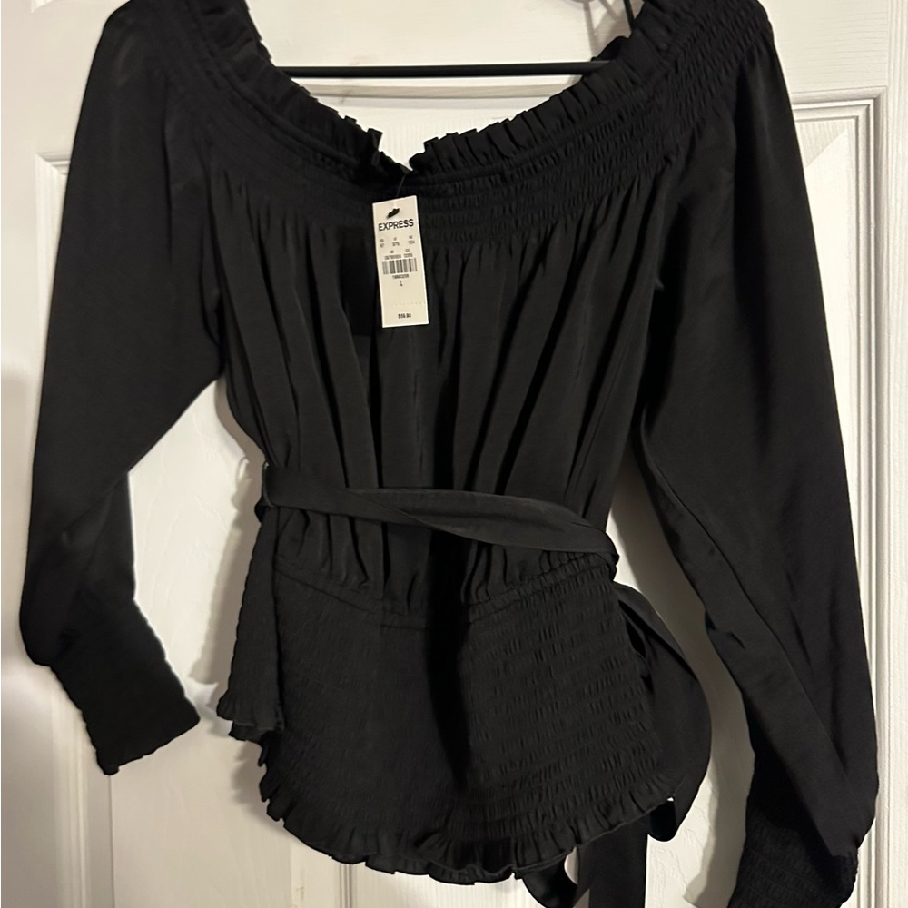 Express Black Smocked Blouse